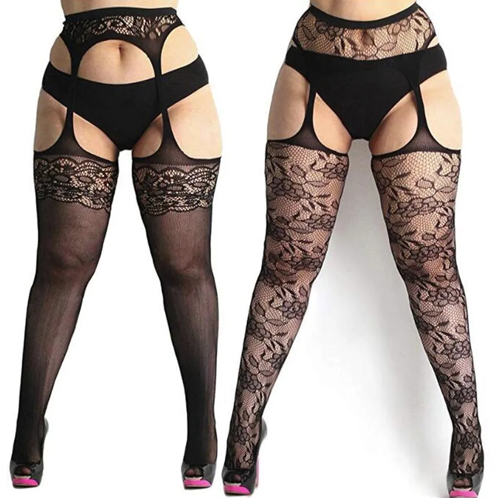 

Sexy Women Black Panties New fishnet Temptation tights Plus Size Lace Suspender Pantyhose Stocking Female Underwear Gift Mujer