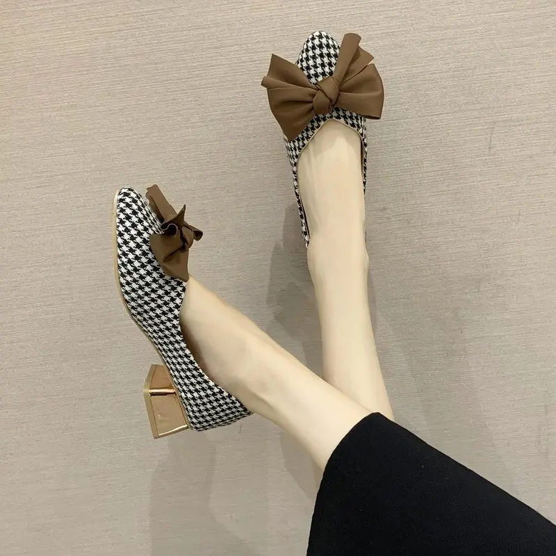 

2021 New Women Fashion Black Slip on Square Heel Pumps Lady Cool Brown Comfort Summer Office Heel Shoes