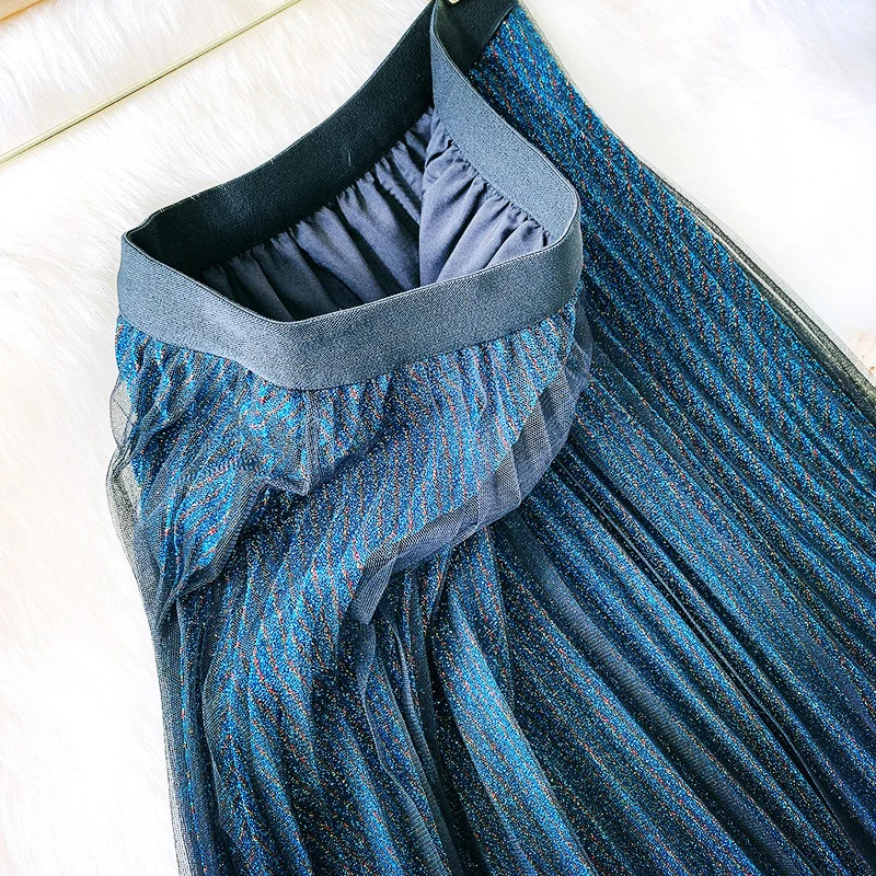 

Wasteheart New Summer Black Blue Skirts Women Fashion Mid-calf Length Skirt All-match Clothing Sexy A-Line Skirts Pleated