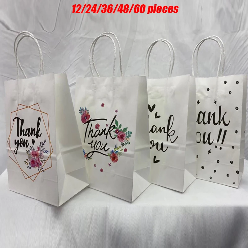 

Thank You Gift Bags With Handles Kraft Paper White Gift Bags Wedding Party Candy Gift Pack Baby Shower Party Supplies Gift bags