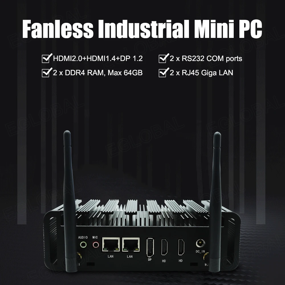 

24x7 Fanless Mini PC Intel Core i5 8250U I3 8145U 3*Display Industrial Computer 2*RJ45 2*RS232 4*USB 3.0 DDR4 Windows 10 / Linux