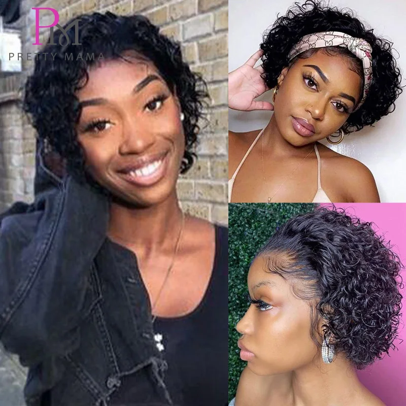 Парики фея человеческие волосы дешевый короткий вьющийся парик без клея