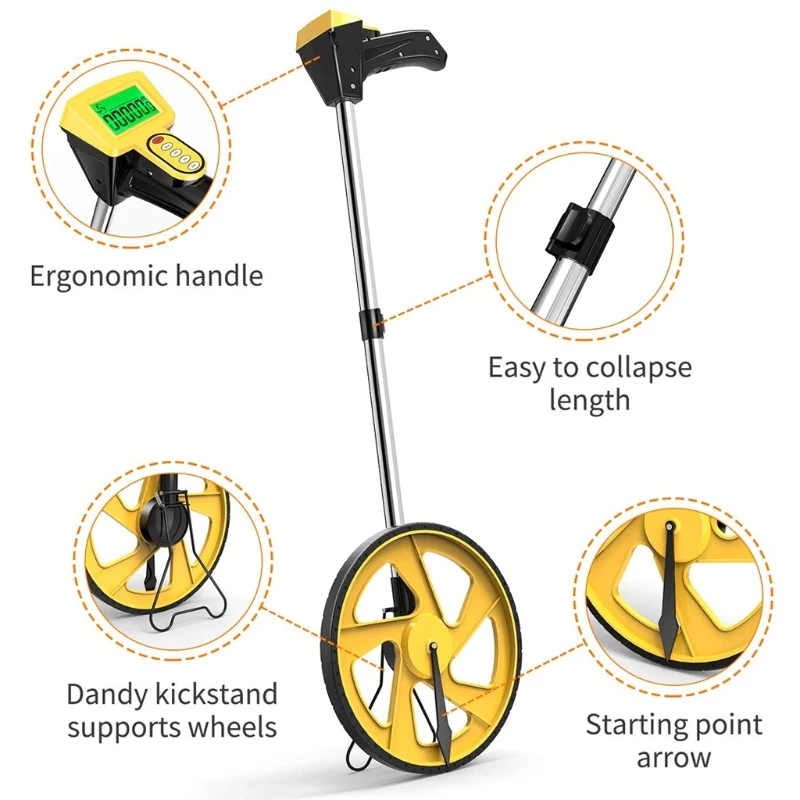 

Measuring Wheel Collapsible with Kickstand Cloth Carrying Bag Measurement to 10,000 Feet Distance Digital LCD Display KX4B