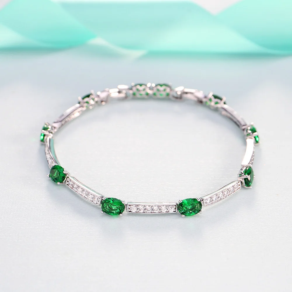 Green LADYCHIC роскошный голубой зеленый овальный циркон серебряный цвет браслеты очаровательный кристалл невесты свадебные украшения для женщин Модный браслет LB1001 - Окраска металла: Green