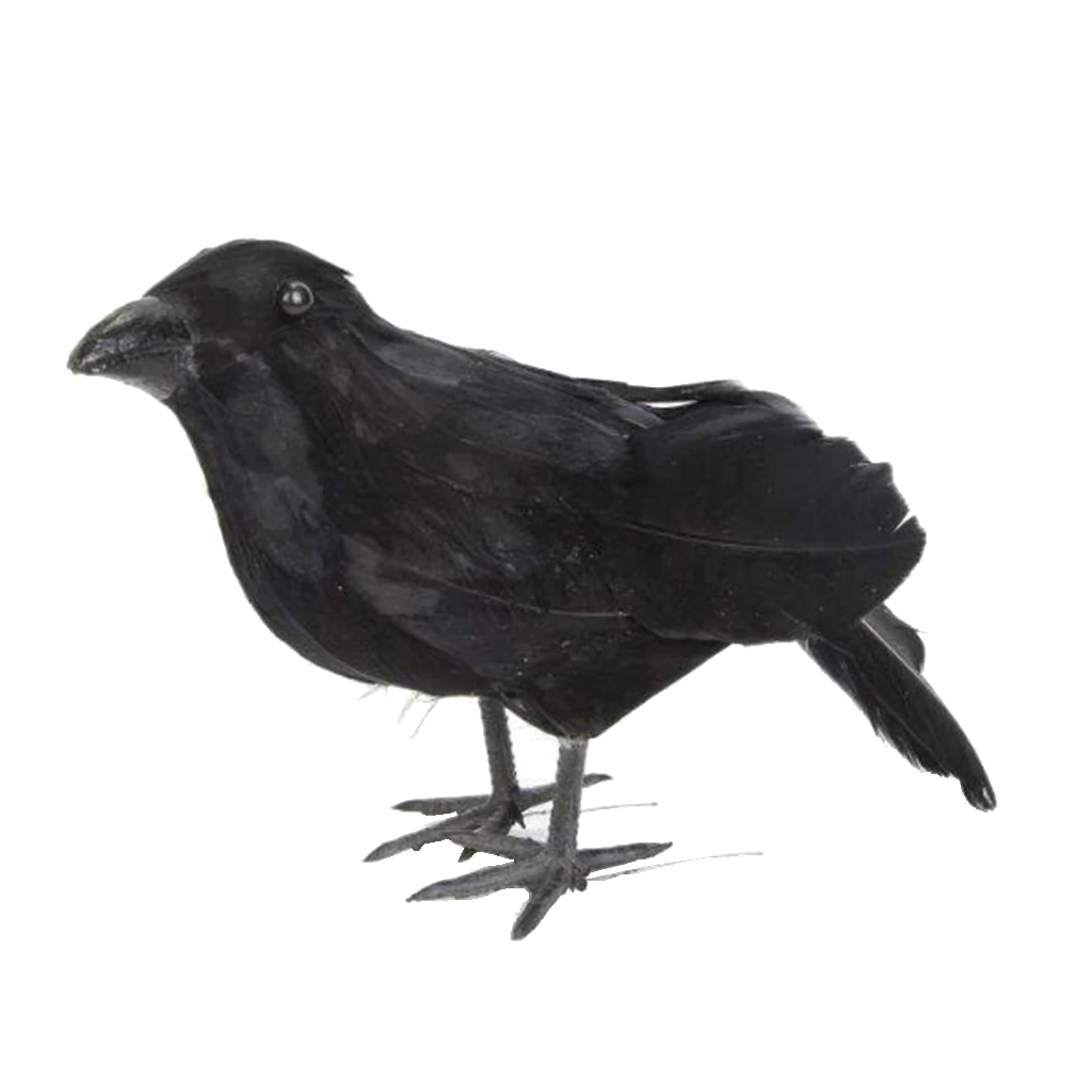 

Realistic Crow Prop Bird Statue Halloween Realistic Black Feathered Crows Lawn Ornament Bird Repellent Outdoor