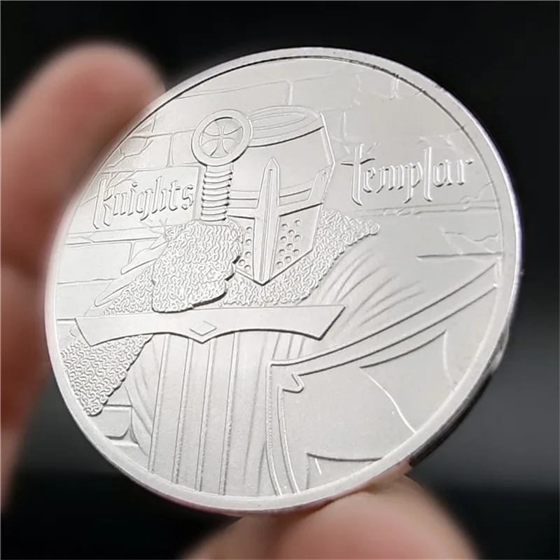 

Crusader Knight Temple Commemorative Coins Europe Brave Badge Silver Plated Medal HOC Vinces IN Signo