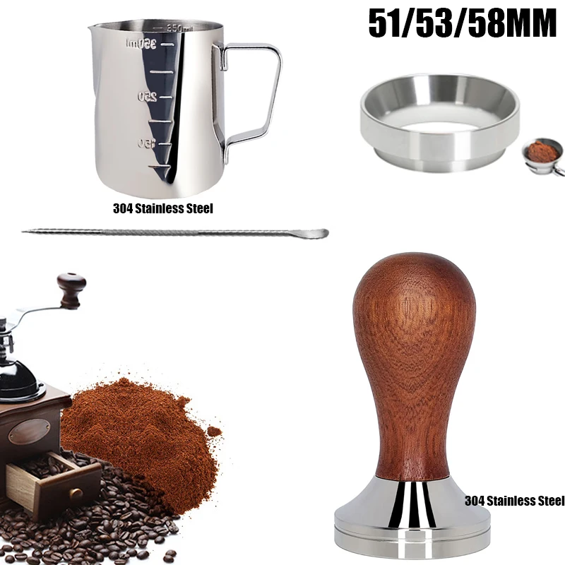 

51/53/58mm Steel Coffee Tamper Porfilter 2 Cup Basket 350ml Frothing Pitcher and Cafe Pot Silicone Intelligent Dosing Cup