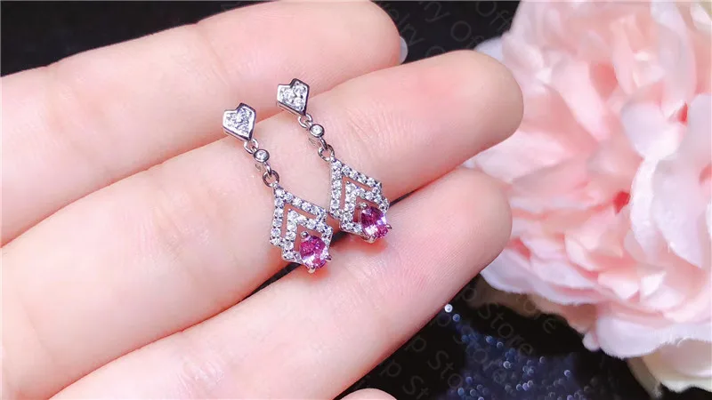 

New style pink sapphire earrings, 925 silver ladies earrings, simple and fresh, small and cute