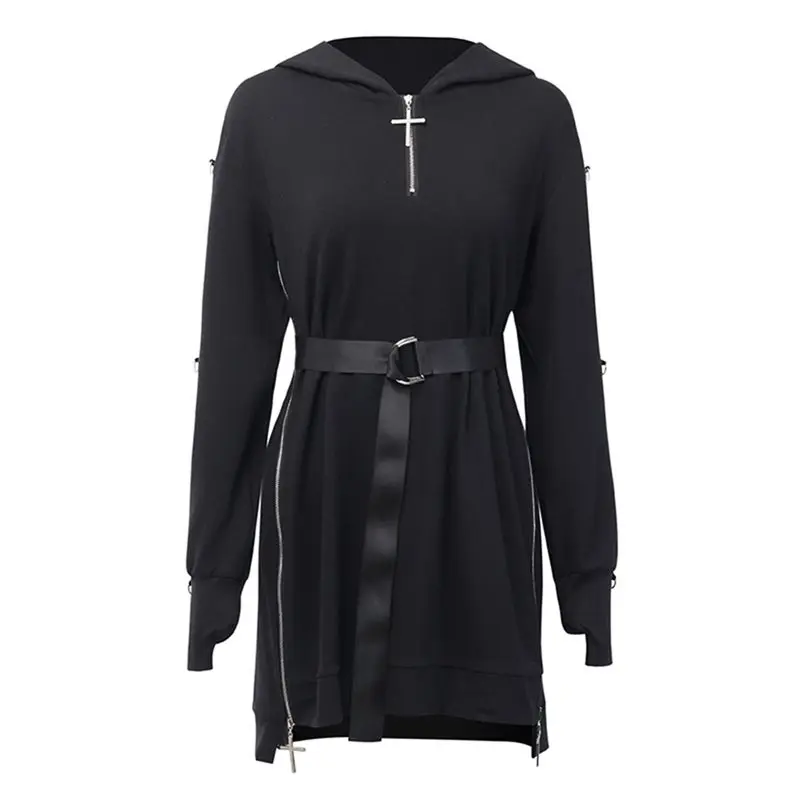 Готическая негабаритная толстовка с капюшоном для женщин поясом свободная