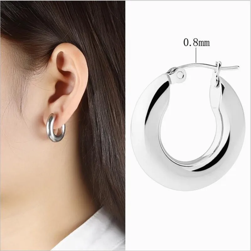 

5mm Thick Stainless Steel Hoop Earrings Brief Style Slim Needle Gold IP Plating No Easy Fade Allergy Free