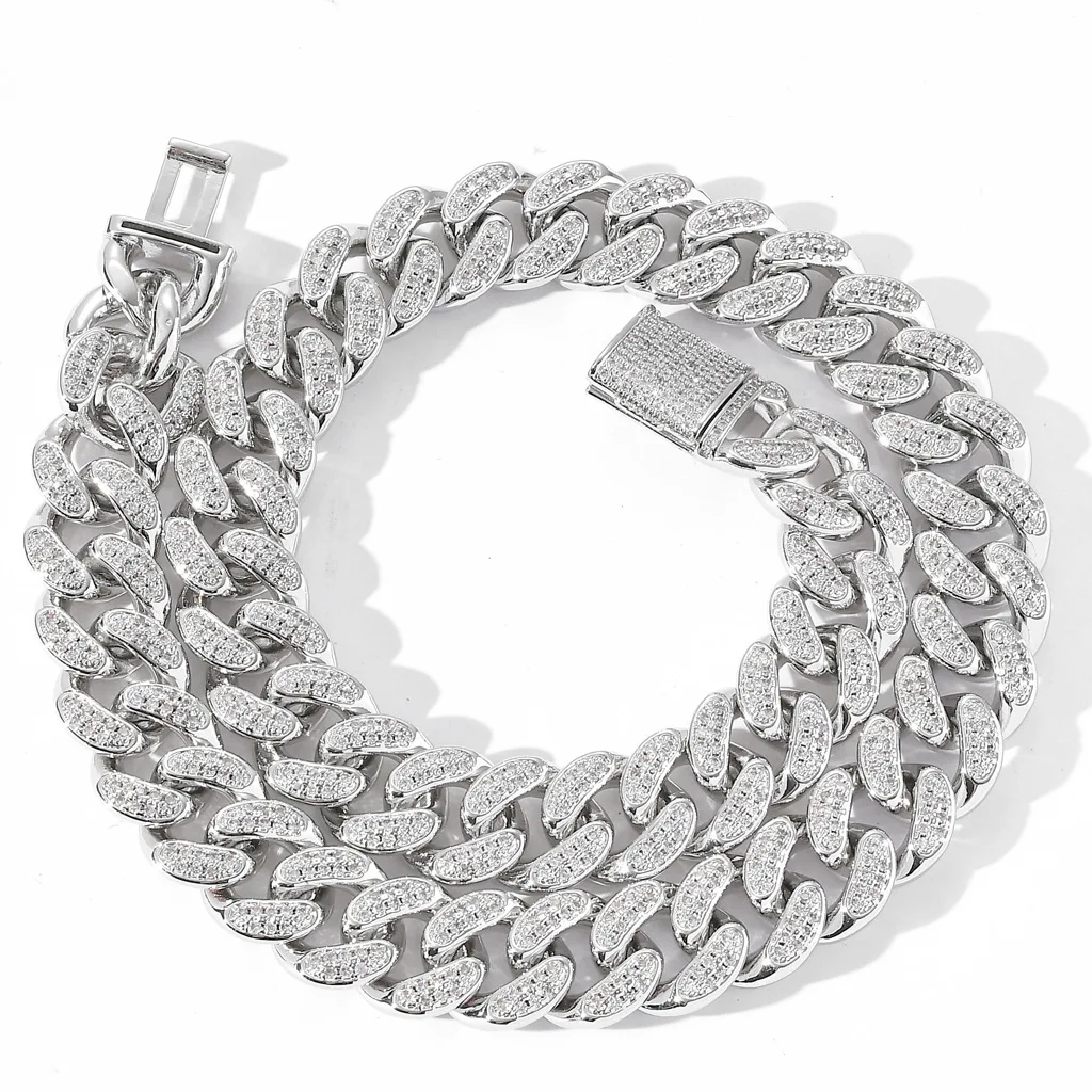 

15mm Hip Hop Cuban Link Chains Necklace Women Men Copper Box Buckle Miami Heavy Jewelry 16/18/20/22/24 inch Cubic Zirconia Gift