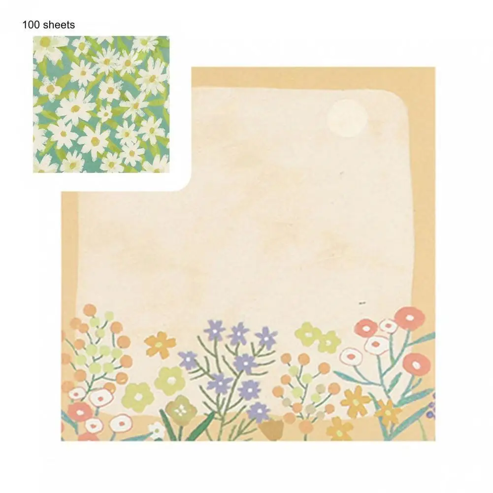 

100 Sheets Memo Notepad Hand-written 4 Colors Visual Effect Spring Garden Series Note Paper Memo Paper for Scrapbook