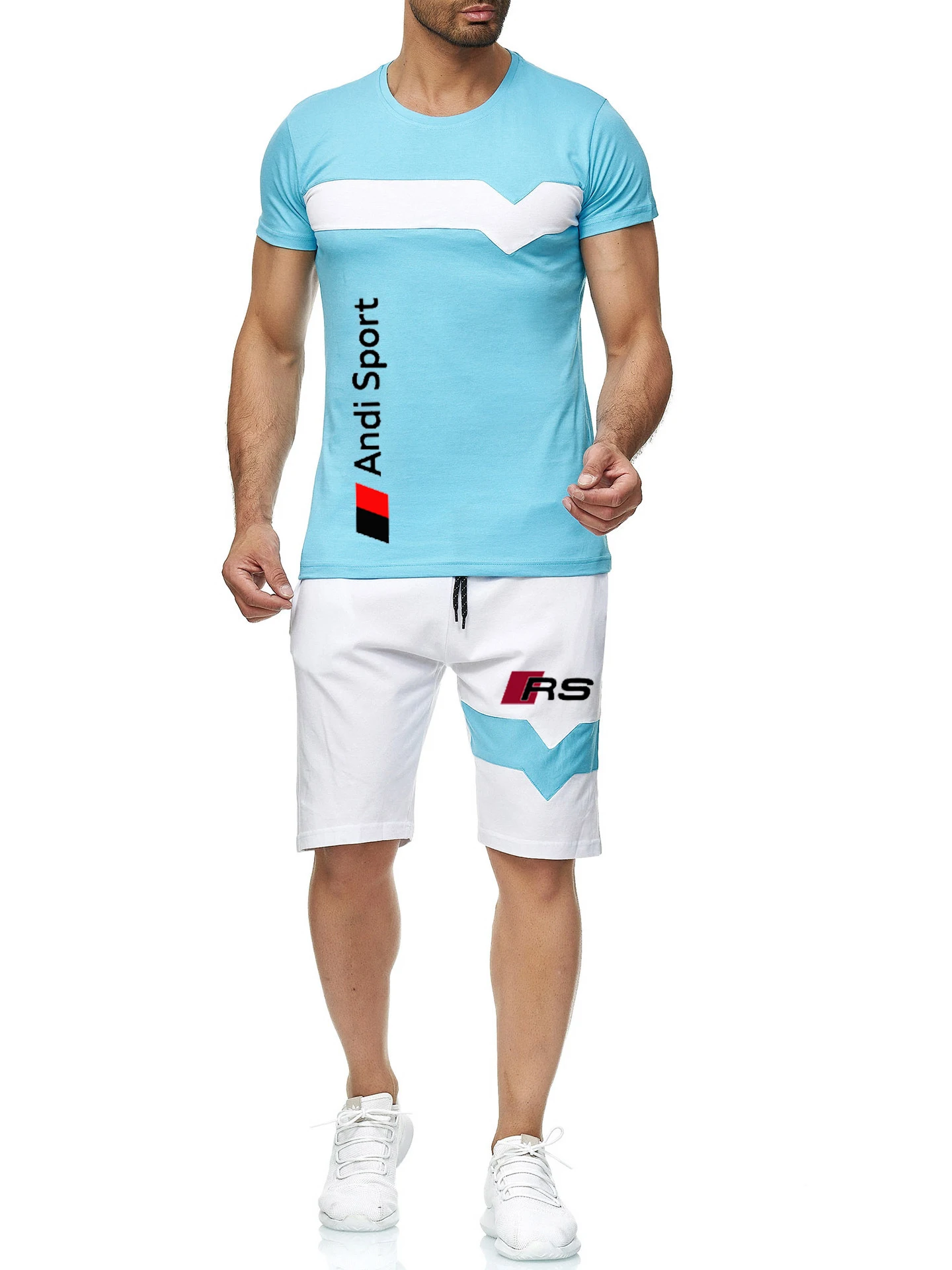 

2021 new summer fashion casual sports men's suit fitness suit sports suit short-sleeved T-shirt + shorts quick-drying 2-piece su