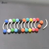 starose 5pcs 1 2x8mm bar rubber painting eyebrow piercing labret ring white acrylic balls stainless steel helix stud ear jewelry