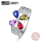 Кольцо JQUEEN из серебра 925 пробы с белым Цирконом в форме капли, Красного Корунда, фиолетового, синего, оливкового цветов