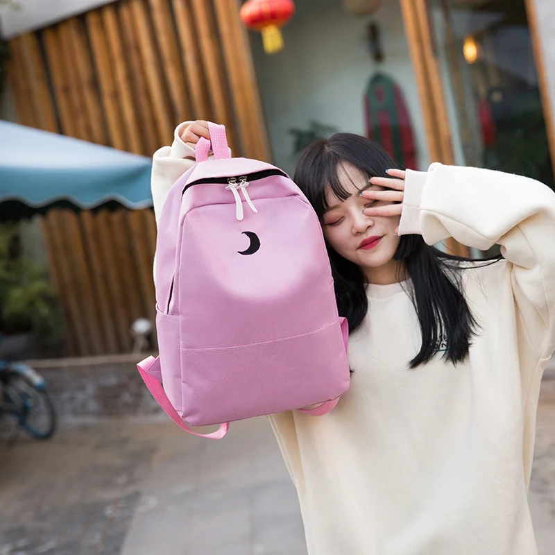 

Холщовый Повседневный женский рюкзак Moon карамельных цветов, школьные ранцы для девочек с милым принтом Луны, сумки для ноутбука, 2019