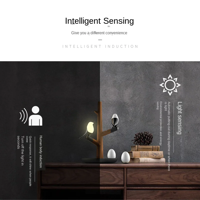 

Abay Smart Magpie Body Sensor LED Night Light Bedside Gift Creative Voice Control Wireless Table Lamp