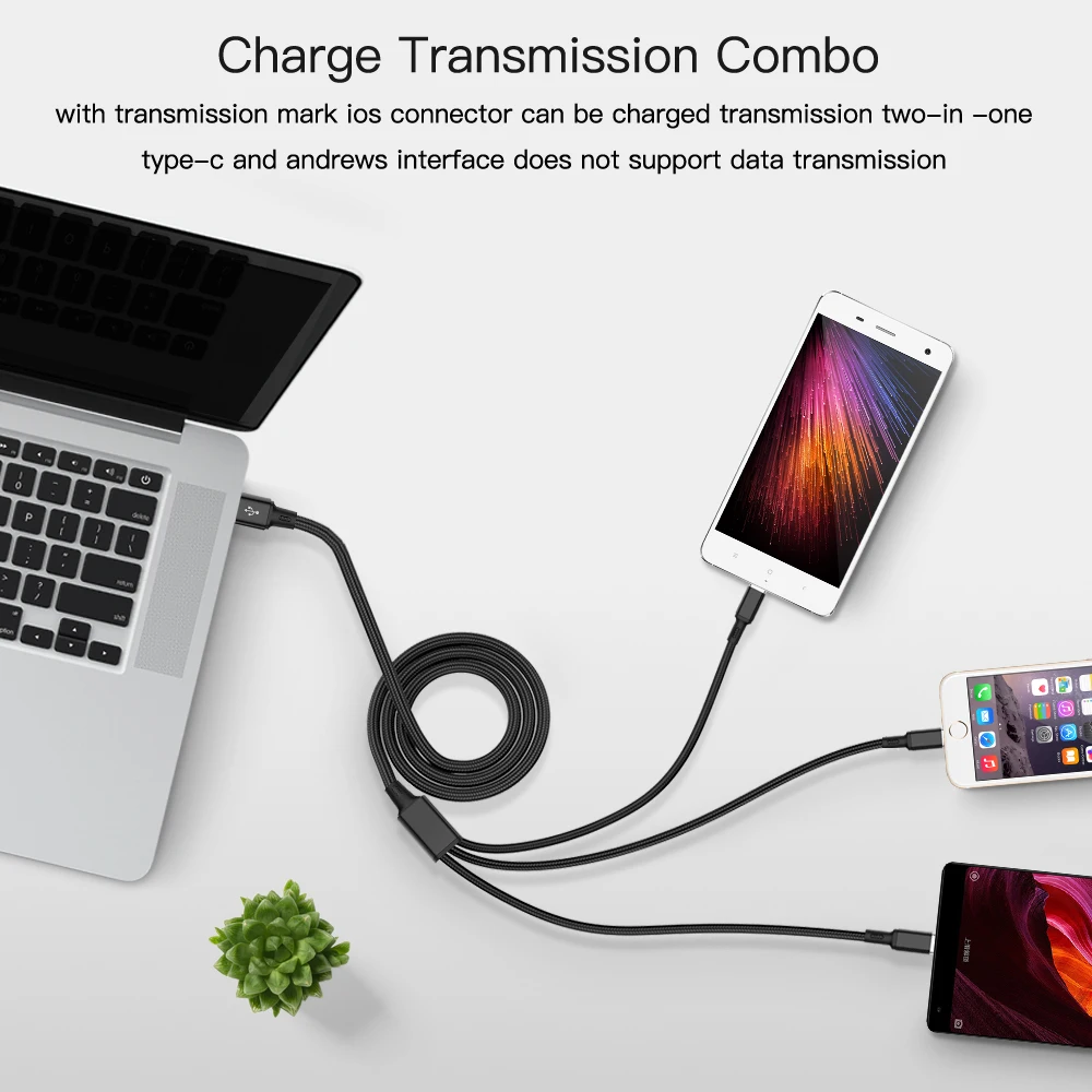 USB-кабель FLOVEME для iPhone 8 7 зарядное устройство 3 в 1 кабель Micro USB Android Type-C мобильный - Фото №1