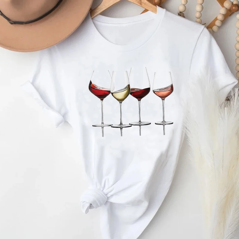 

T-shirts for Women Wine Fashion Ladies Short Sleeve Spring Summer Clothes Stylish Tshirt Top Lady Print Girl Tee T-Shirt