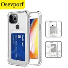 Роскошный противоударный прозрачный силиконовый чехол для карт для iPhone 11 Pro X XS Max XR 8 7 6 6S Plus Прозрачная защитная задняя крышка Capinha