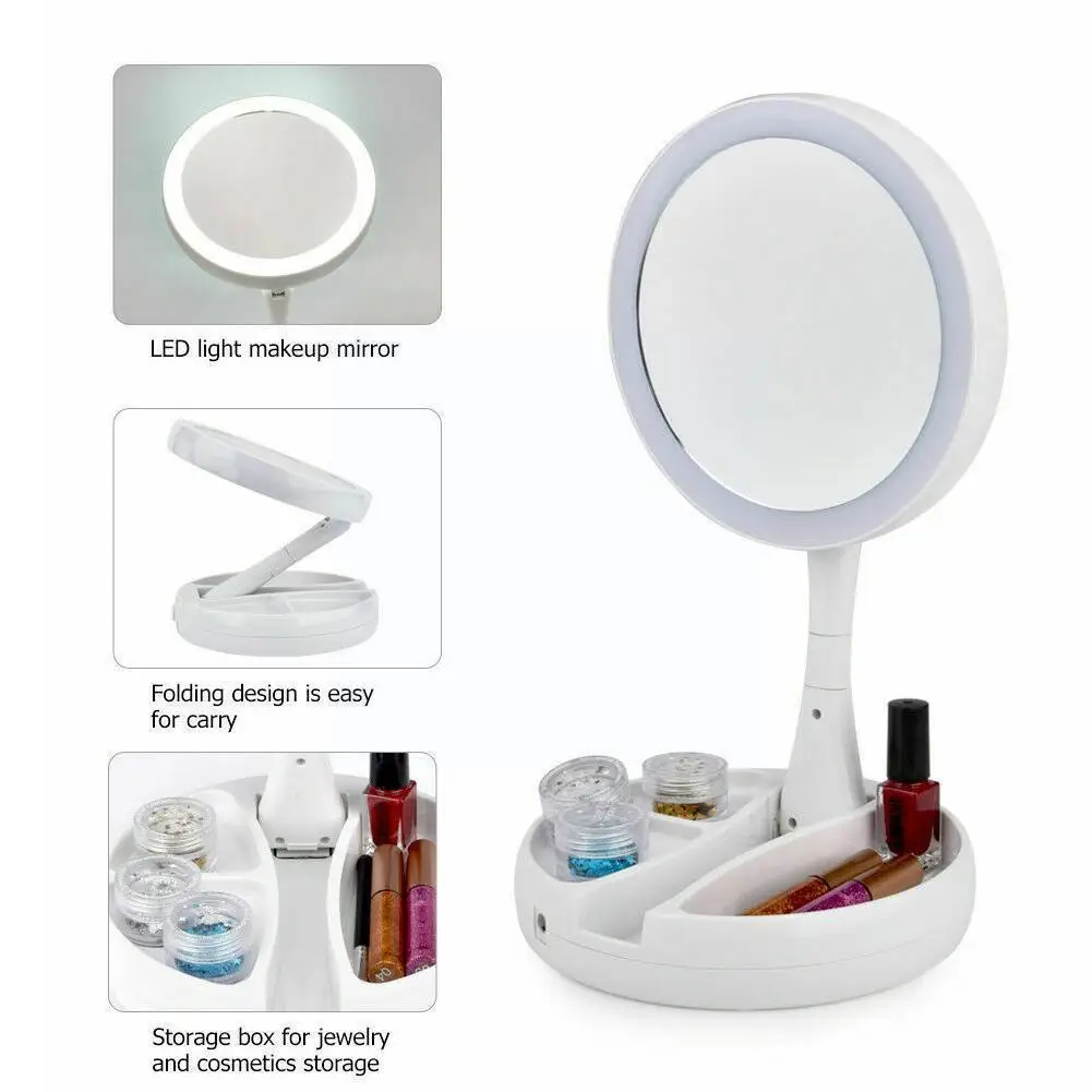 Зеркало светодиодный макияжа с подсветкой портативное косметическое настольное