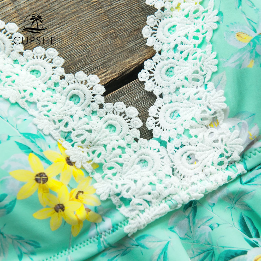 CUPSHE мятно-зеленый цветочный пикантный комплект бикини с высокой талией