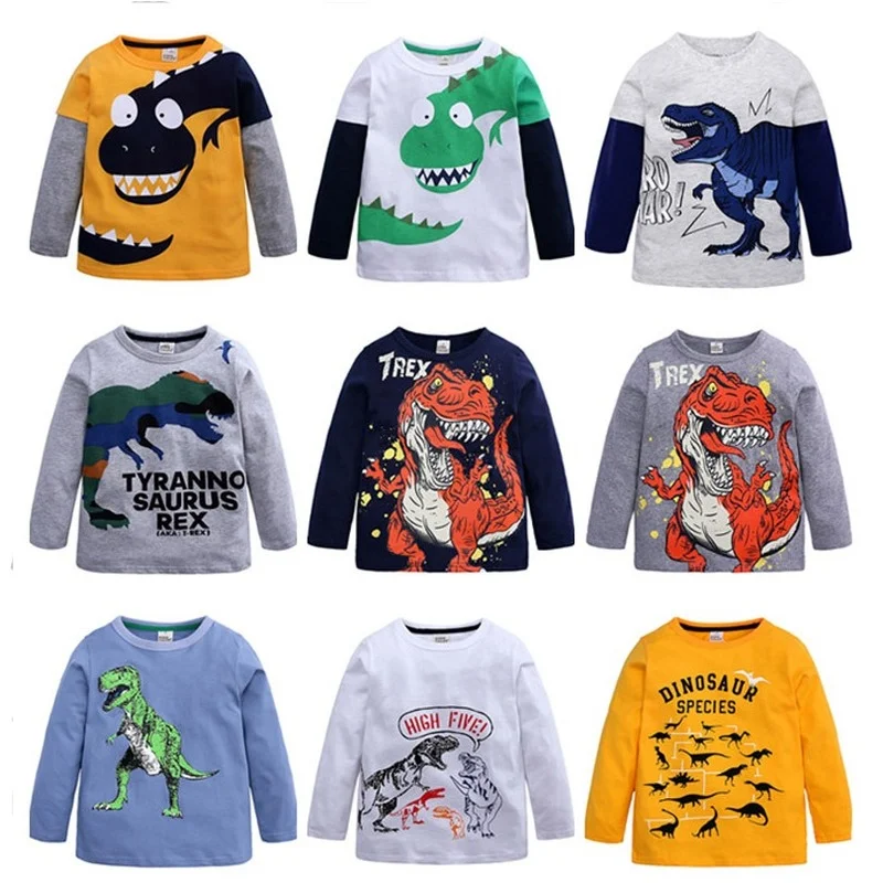 Футболка с длинными рукавами и динозавром для мальчиков От 2 до 7 лет хлопок