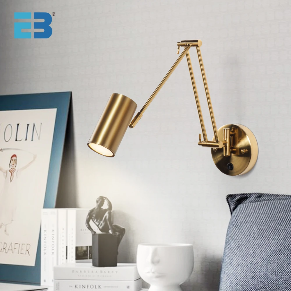 

Led Wall Light Modern Adjustable Swing Long Arm Wall Lamp Bedside Living Room for Home Gold Wall-mounted Lights for Bedroom