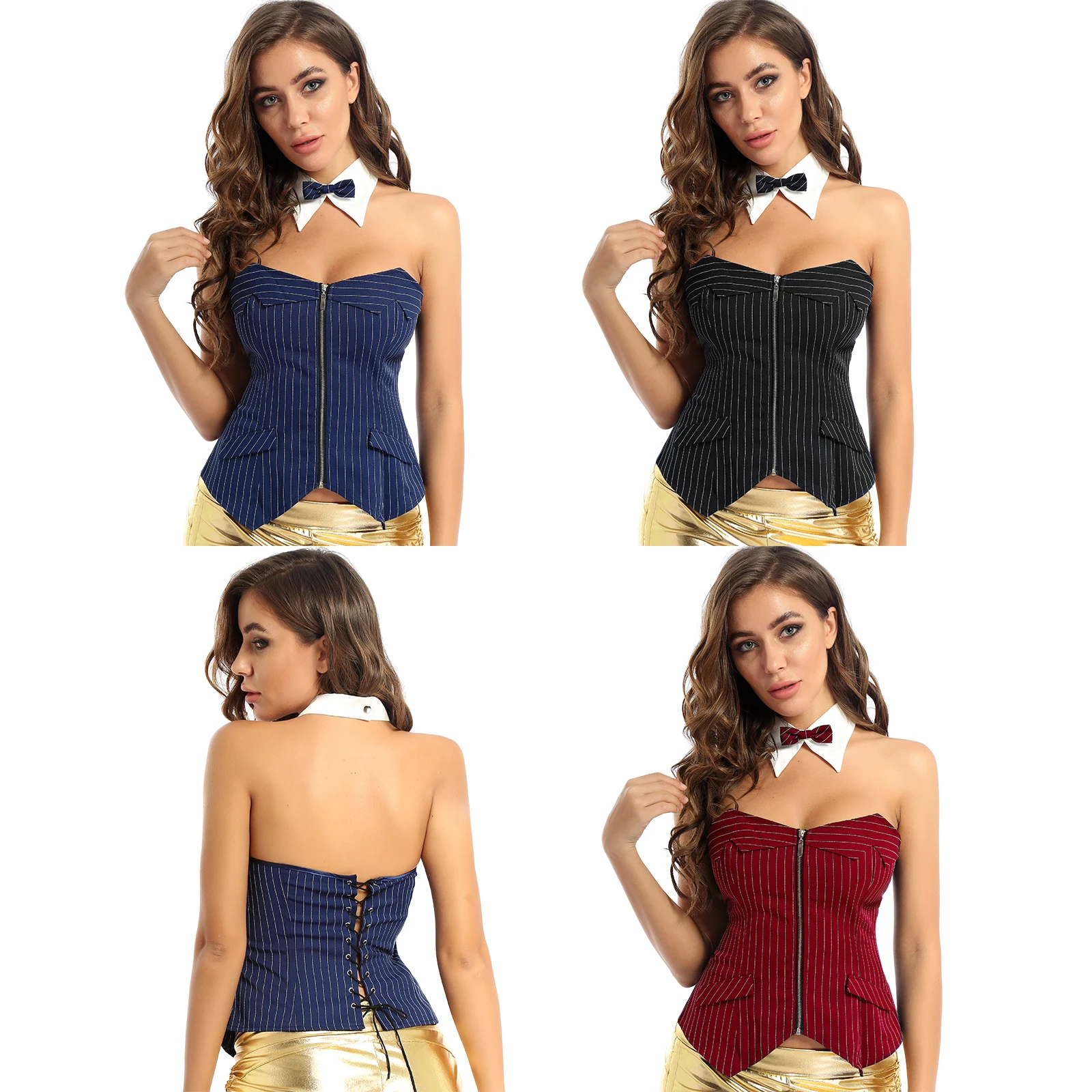 Женский модный корсет без бретелек на молнии спереди со шнуровкой сзади в