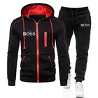 Мужской спортивный костюм Yes Boss, Повседневная Спортивная одежда на молнии с капюшоном, большие размеры, теплая одежда для осени и зимы