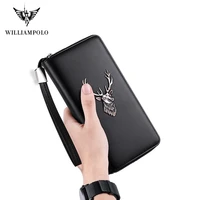 williampolo luxury brand leather wallets men zipper coin purses deer totem clutch wallets female money bag credit card holder