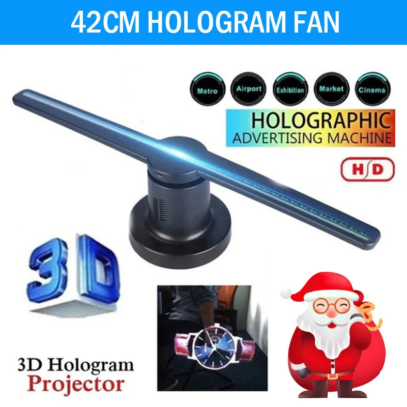 

224 LEDs 3D Hologram Projector Fan with 16G TF Holographic Lamp Advertising Displayer Led Holograms 42cm Party Decorations