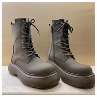 womens thick soled lace up short boots with big head all match flat martens boots gray green middle boots