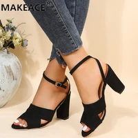 2021 high heel women sandals fashion outdoor open toe party sandals summer one word buckle strap 43 size platform womens shoes