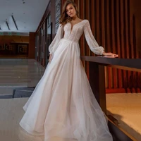 eightree boho beach wedding dresses 2021 v neck tulle a line princess wedding gown puff sleeve glitter bridal dress custom made