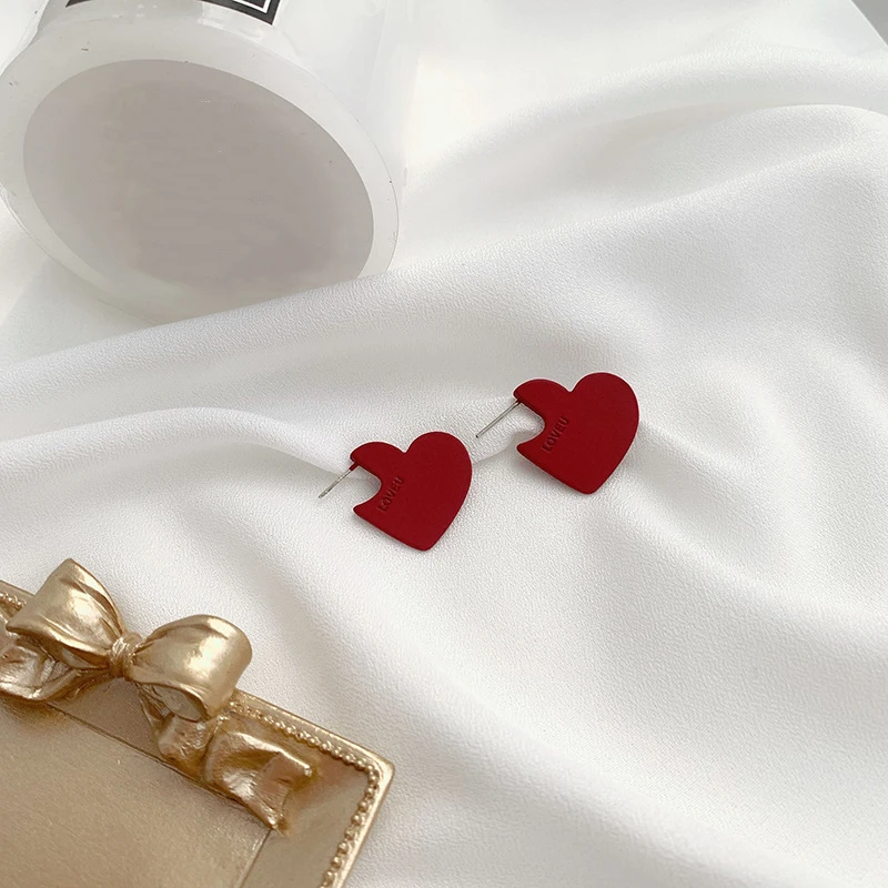 Корейские стильные матовые красные милые персиковые серьги-гвоздики в форме