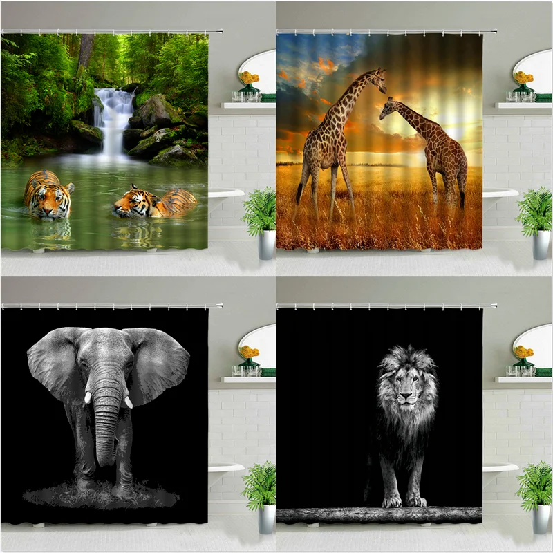 

Cartoon animal tiger lion shower curtain Bathroom curtain Curtains for kitchen curtains Bathroom curtain Bath curtain Bath mat