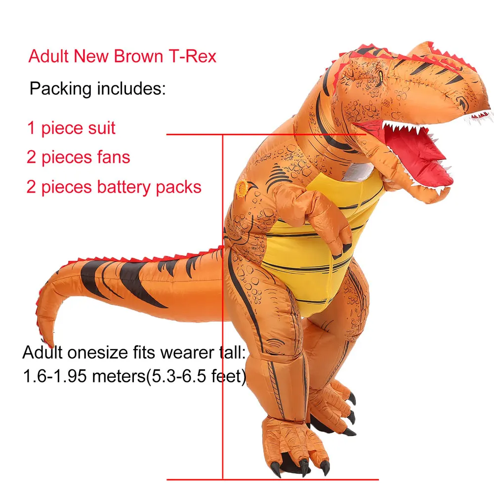 Adult New Brown JYZCOS взрослый T REX надувной костюм динозавра Хэллоуин партии Косплей Костюм для женщин мужчин детей Карнавальный костюм - Цвет: Adult New Brown