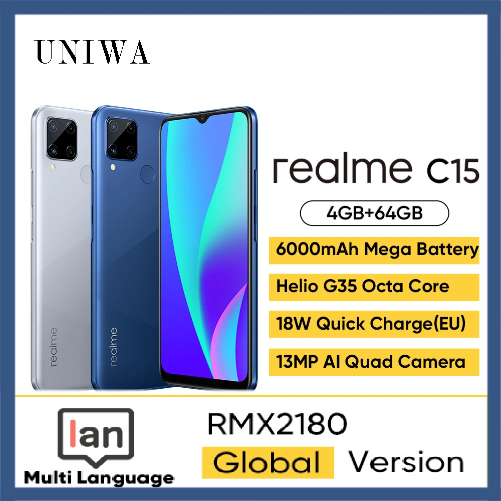 

Смартфон realme C15, Helio G35 восемь ядер, 4 Гб 64 ГБ, экран в наличии дюйма, 6,5 мАч, большой аккумулятор 18 Вт, быстрая зарядка 6000, глобальная версия
