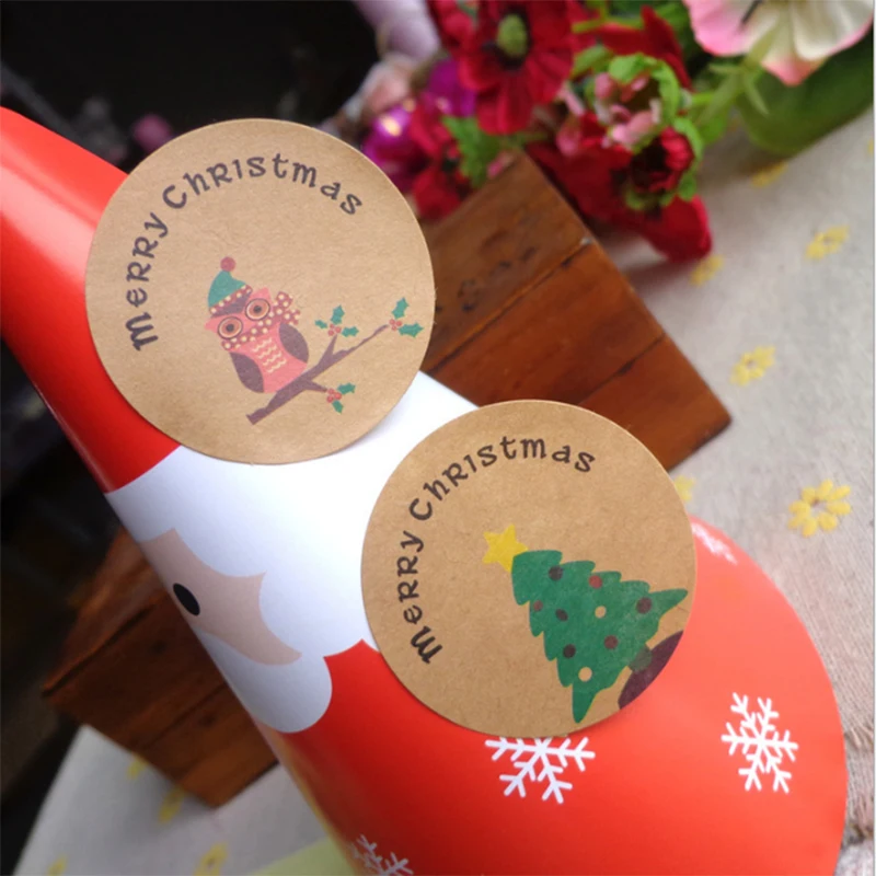 Красивая этикетка для запечатывания Рождественская Сова печенье крафт 12 шт/лист