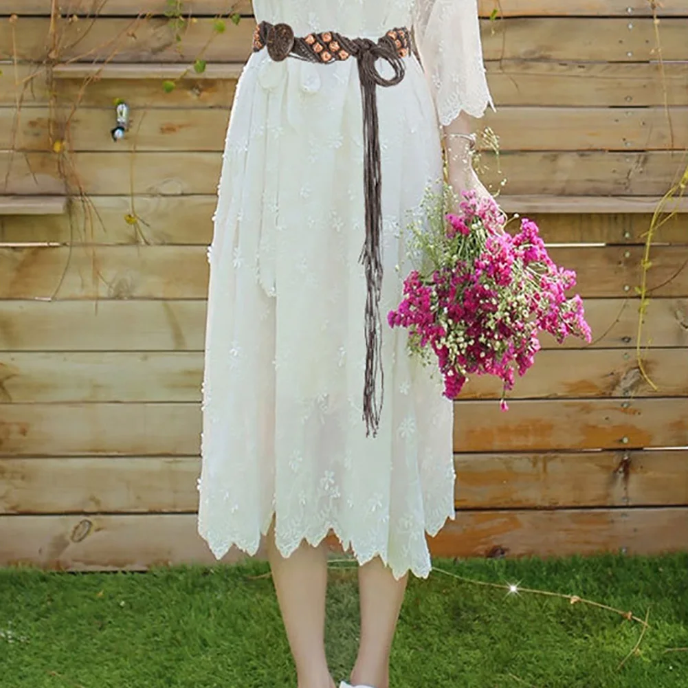 Женские сапоги в этническом Стиль Бохо вязаная веревка деревянные бусины пояс