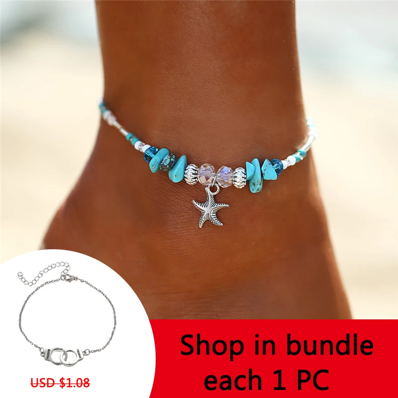 buy one get one free 17 миля богемский бисер камень браслет на лодыжку звезда для женщин плетение веревки браслет-подвеска на ногу браслеты на ногу пляжные украшения Новинка Прямая поставка - Окраска металла: buy one get one free