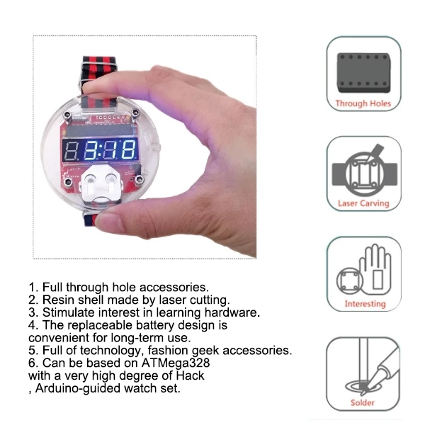 

Electronic LED Watch DIY Kits with Transparent Cover Single-Chip Digital Watch DIY Big Time