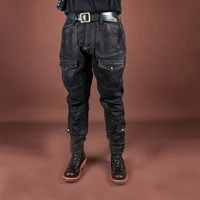 sdp731 rockcanroll genuine cow leather motorcycle rider pants vintage heavy thick durable stylish cowhide trousers