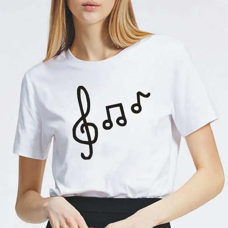 

Модная женская футболка с принтом музыкальных нот, забавные женские рубашки с коротким рукавом, футболка, Женская хипстерская свободная фу...