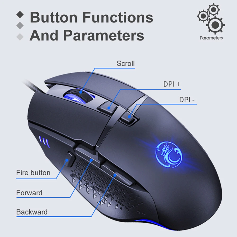 

Ergonomic Mouse Fire Button Design Mice USB Wired Luminous 7200 DPI for IMICE T91 Office Caring Computer Supplies