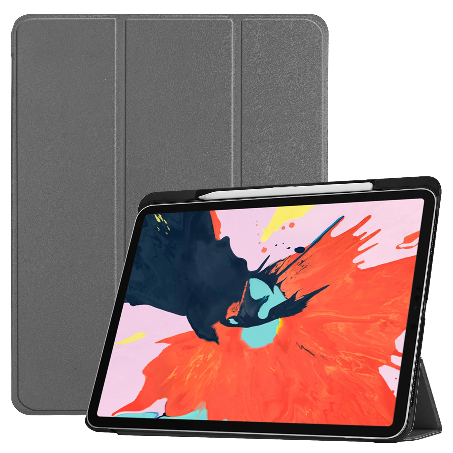 

Case Cover With Pencil Slot Holder For iPad Pro 12.9 2018 Tri-Fold PU Leather Auto Sleep Wake Smart Tablet Cover Protect Shell