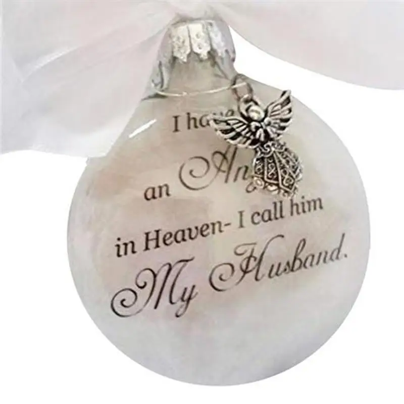 

Father'S Day Gift Memorial Christmas Ornament Ball With Metal Feather Pendant Angel In Heaven Memorial Ornament