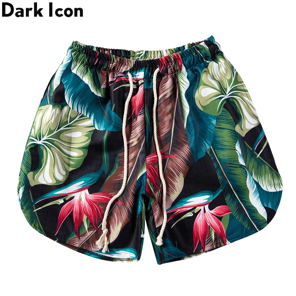 

Dark Icon Floral Beach Shorts Men Elastic Waist Holiday Beach Shorts Hawaiian Men's Shorts
