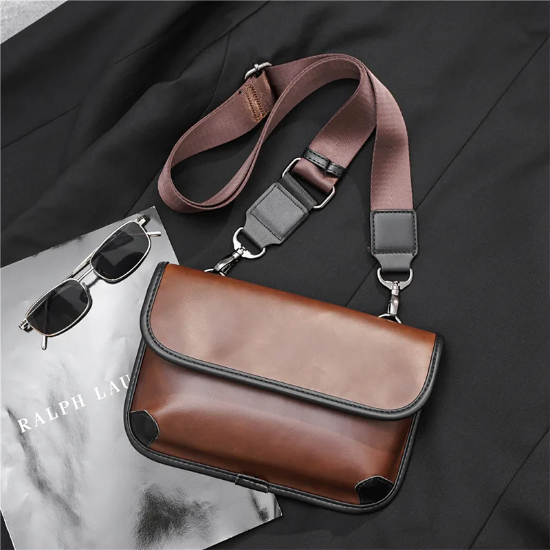 

High Quality Leather Mini Messenger Bag for Men Fashion Retro Casual Single Shoulder Bag Boys Waist Chest Flap Bag Phone Purse
